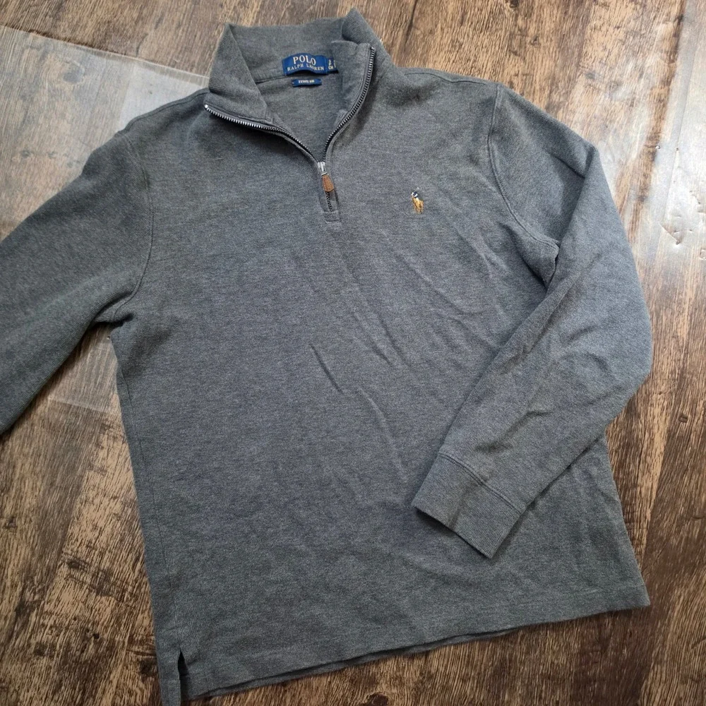 POLO RALPH LAUREN Pullover Mens Small Grey Estate Rib Quarter Zip Sweater